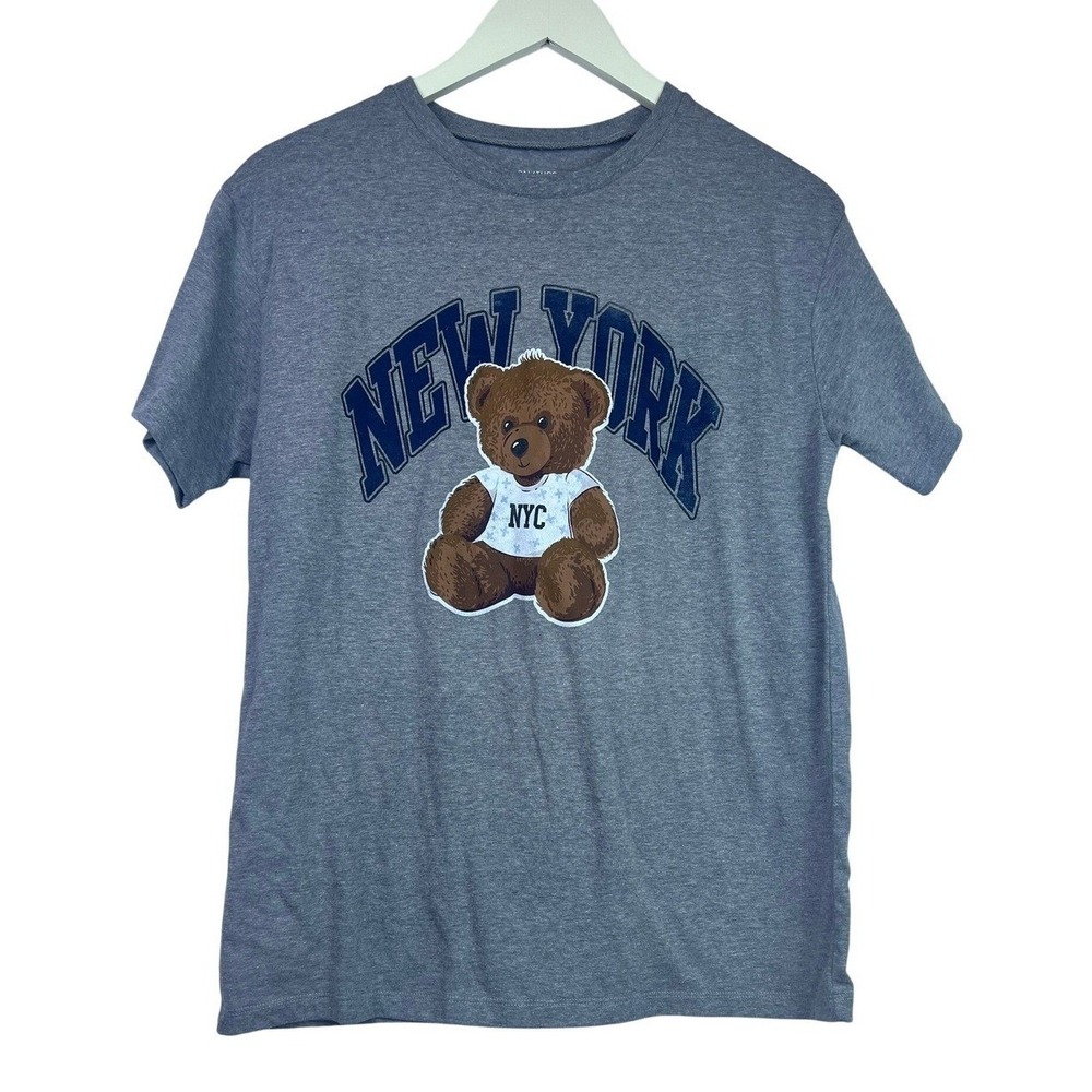 Grayson Threads New York Teddy Bear Graphic T-Shirt Heather Grey Womens Large